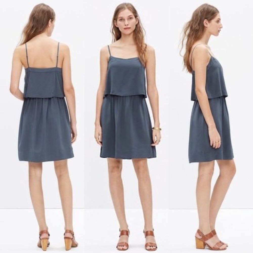 Madewell Silk Overlay Cami Mini Dress in Grey